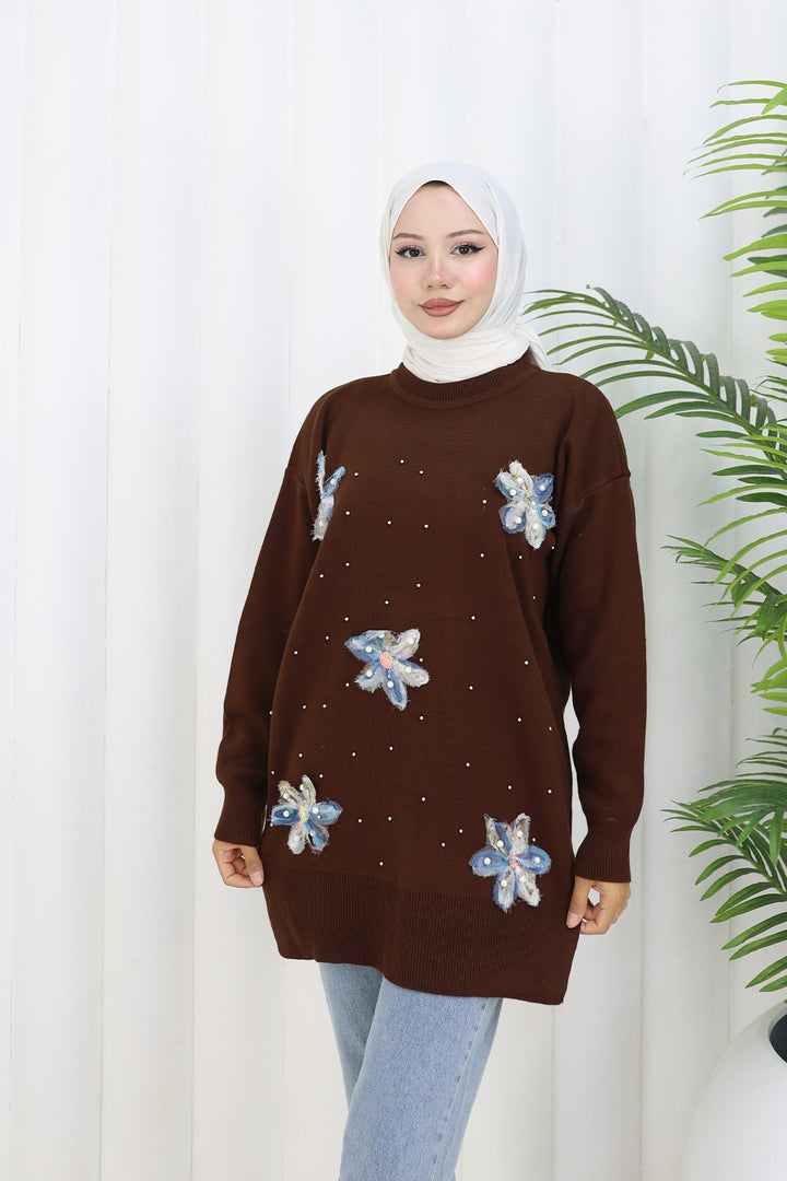 BNG Women Floral Knit Tunic S3010 Brown - Pinellas Park