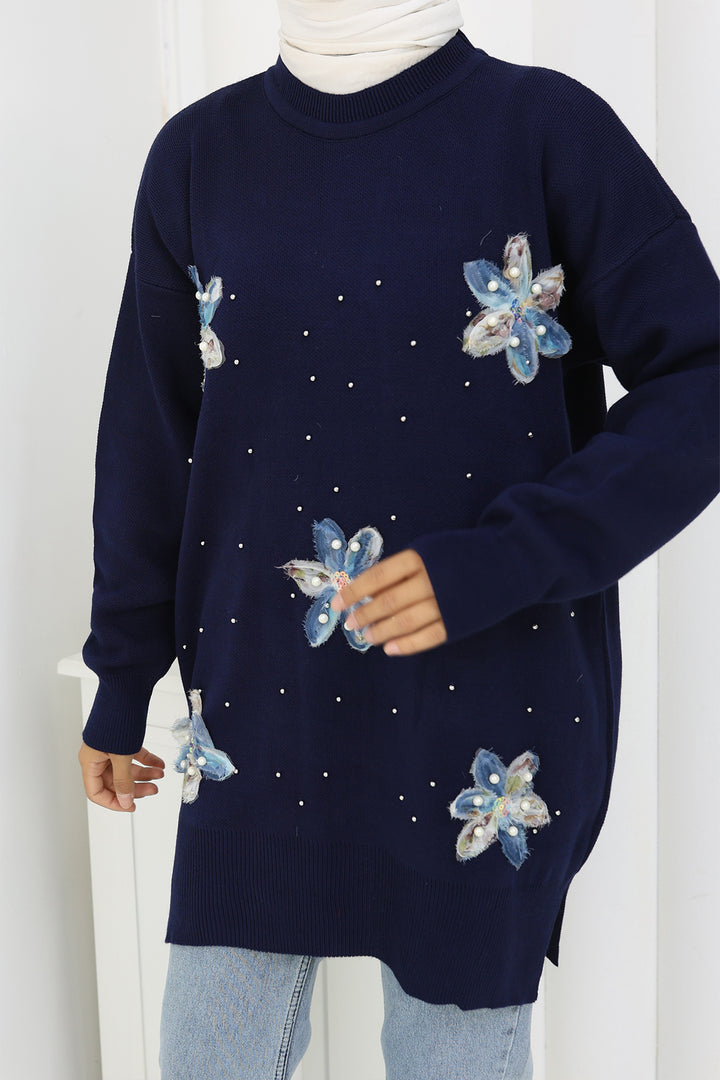 BNG Women Floral Knit Tunic S3010 Navy Blue - Schagen