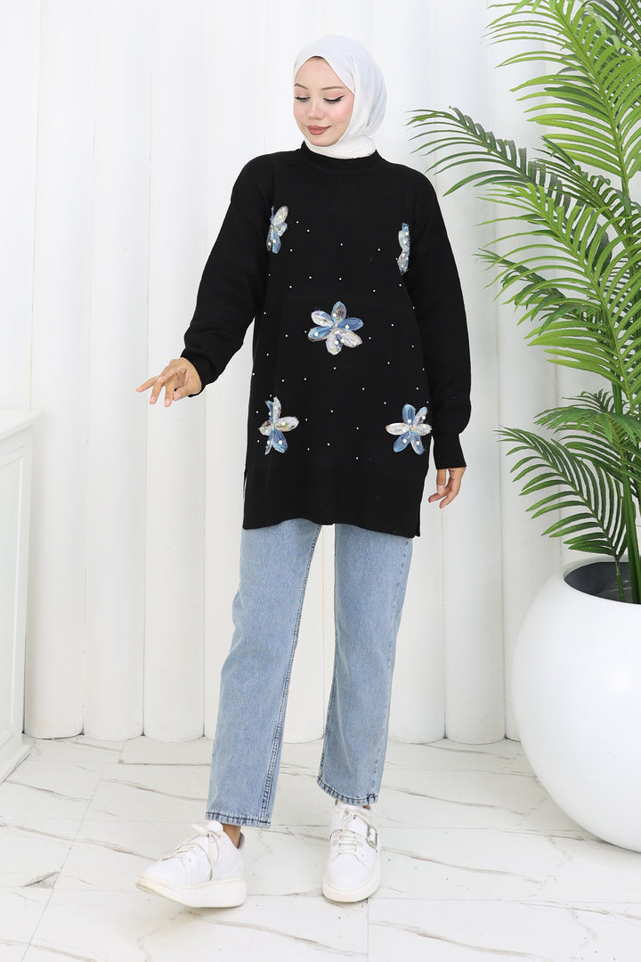 BNG Women Floral Knit Tunic S3010 Black - Elgin
