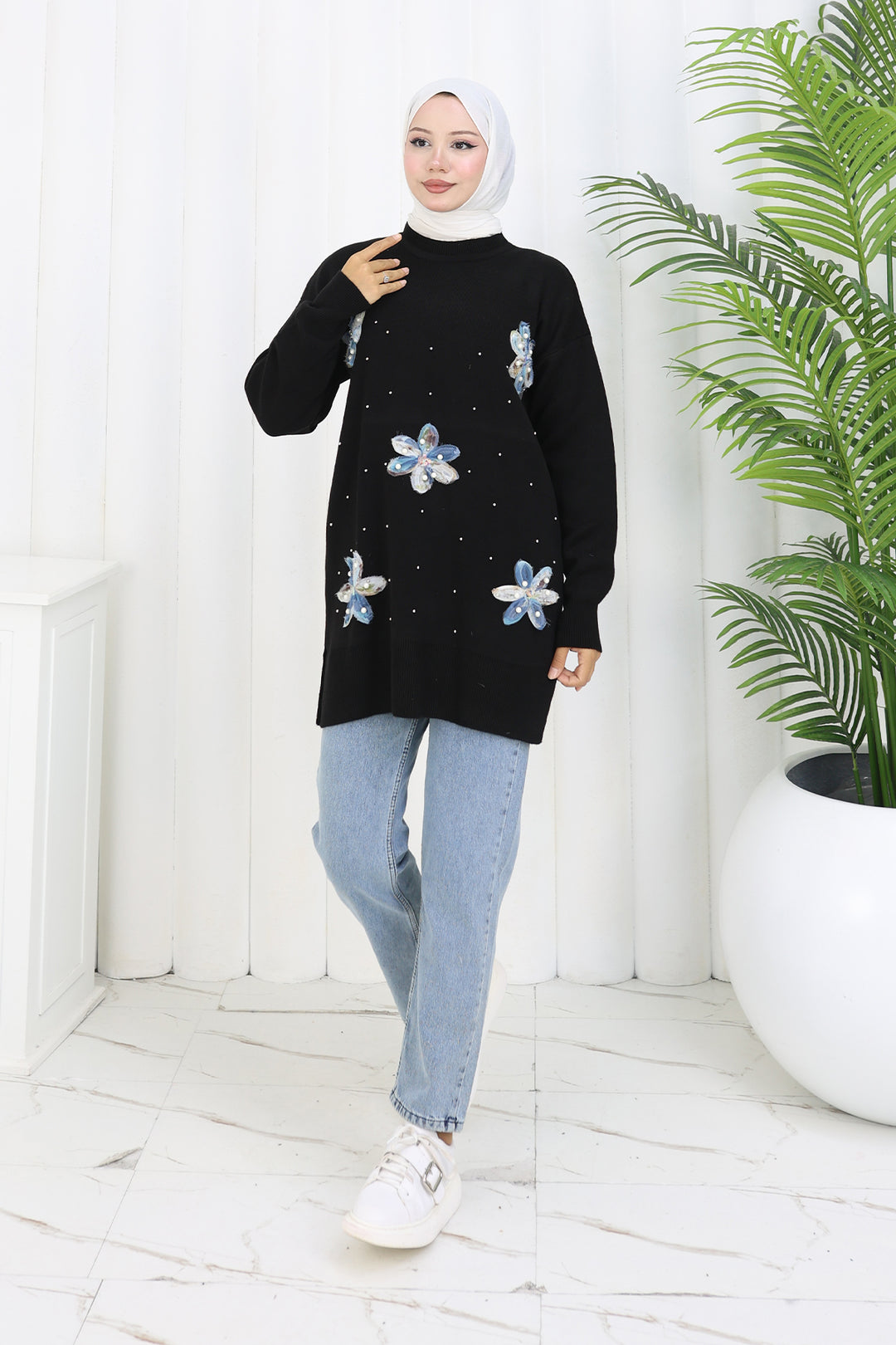 BNG Women Floral Knit Tunic S3010 Black - Elgin
