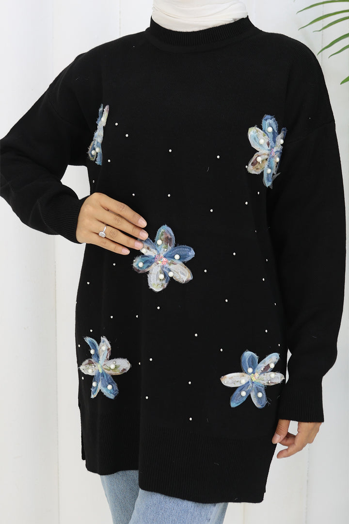BNG Women Floral Knit Tunic S3010 Black - Elgin