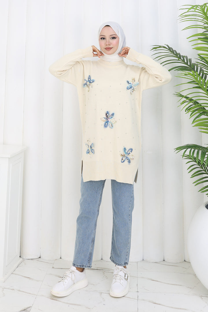 BNG Women Floral Knit Tunic S3010 Stone Color - Antibes