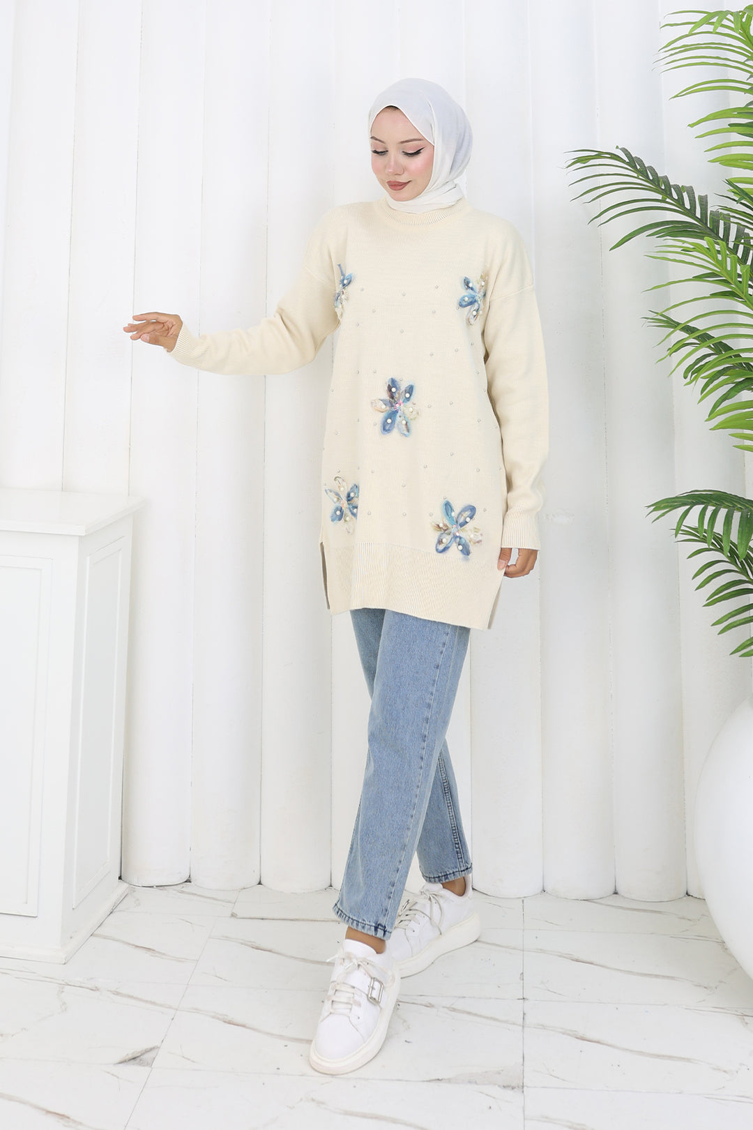 BNG Women Floral Knit Tunic S3010 Stone Color - Antibes