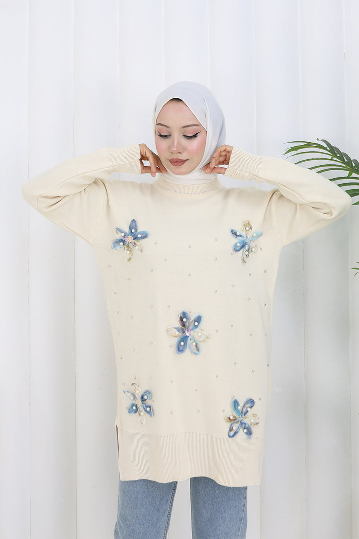 BNG Women Floral Knit Tunic S3010 Stone Color - Antibes