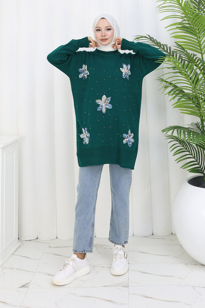 BNG Women Floral Knit Tunic S3010 Emerald Green - Troy