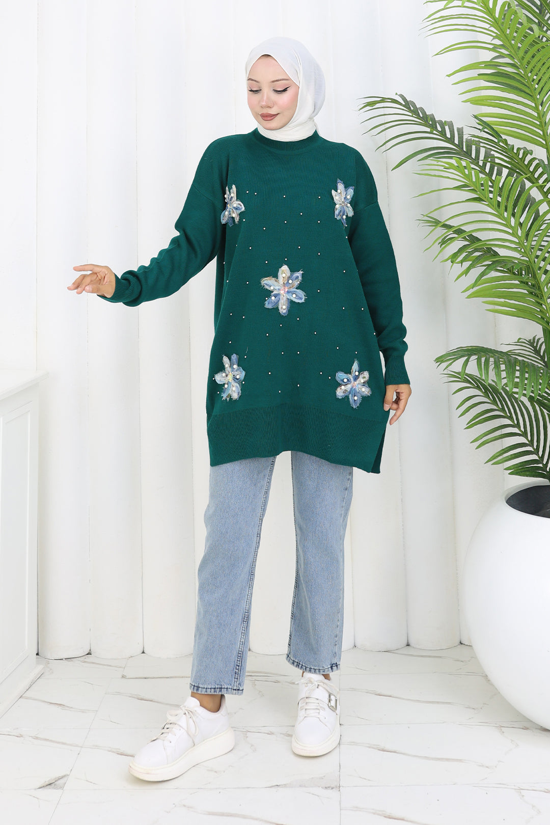 BNG Women Floral Knit Tunic S3010 Emerald Green - Troy