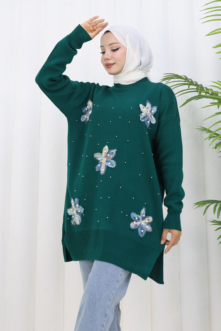 BNG Women Floral Knit Tunic S3010 Emerald Green - Troy