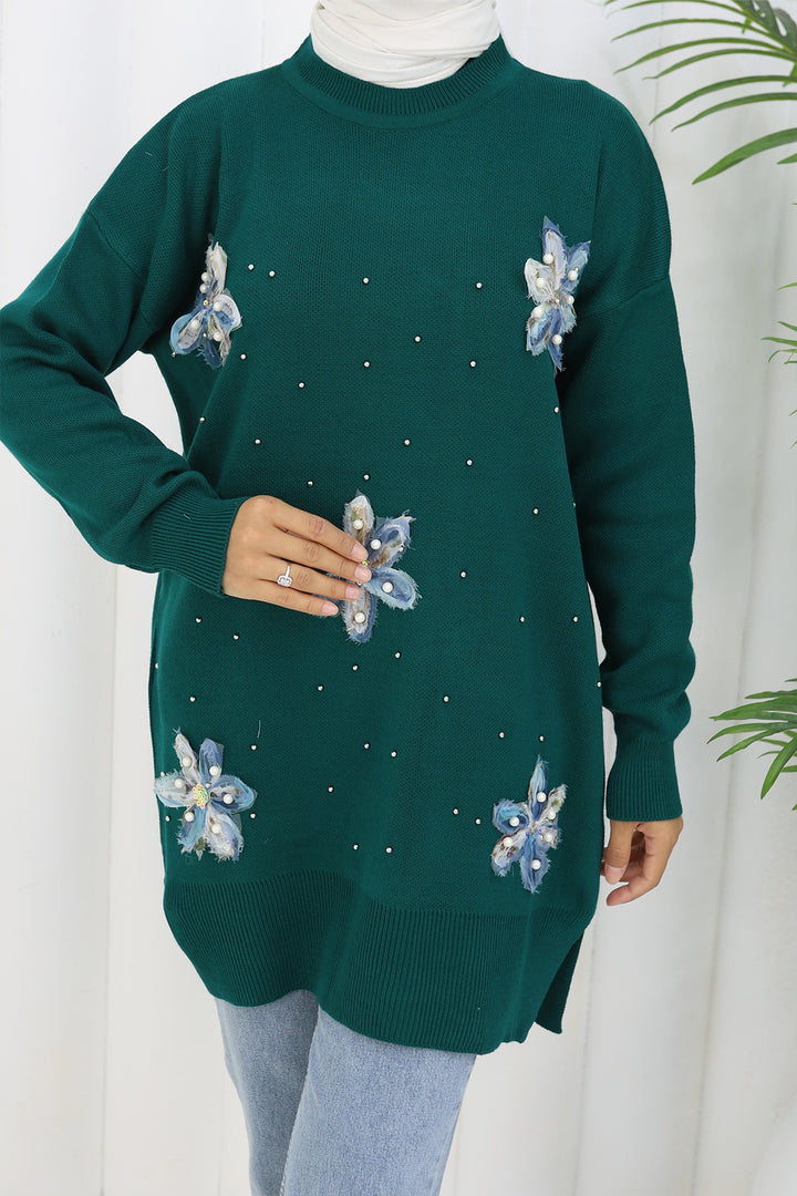 BNG Women Floral Knit Tunic S3010 Emerald Green - Troy