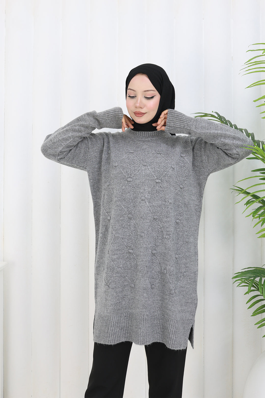 BNG Women Patterned Knit Tunic S3027 Gray - Sterling Heights