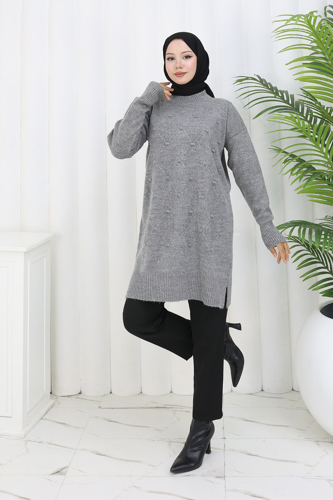 BNG Women Patterned Knit Tunic S3027 Gray - Sterling Heights