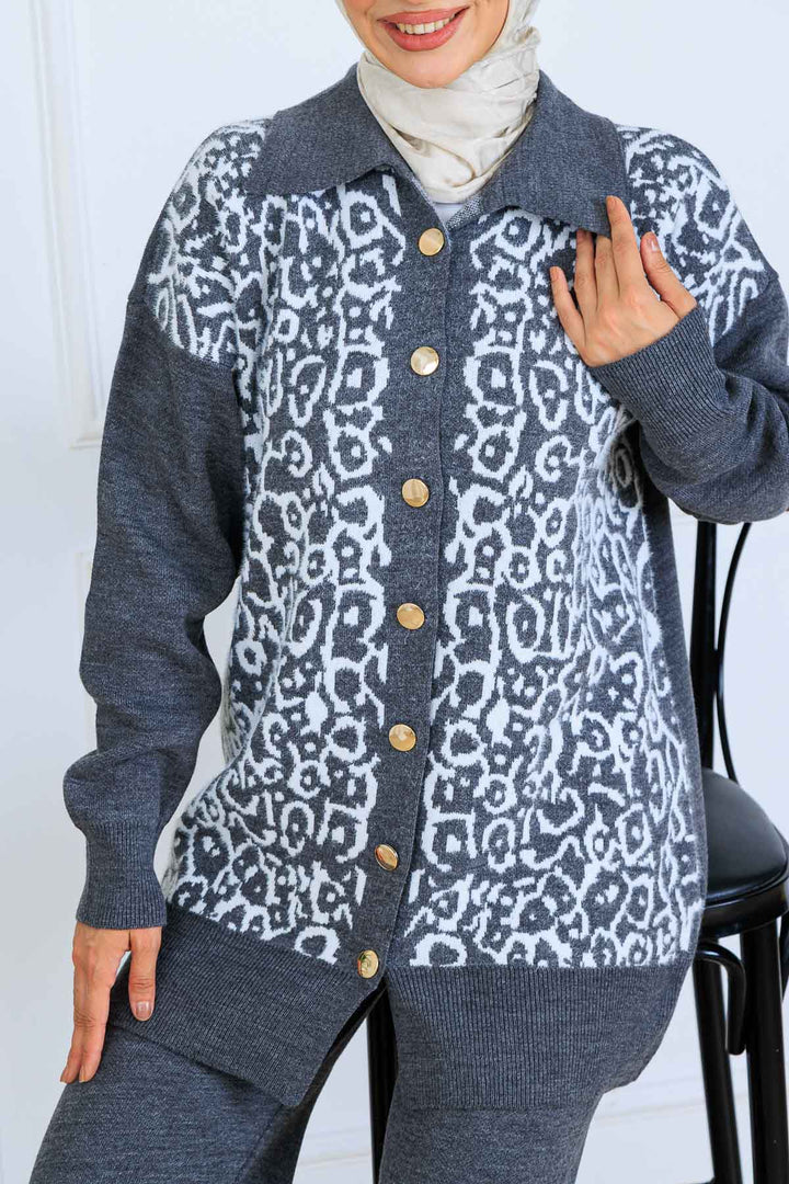 BNG Women Patterned Knitwear Set with Button Detail S1124 Anthracite - Shrewsbury