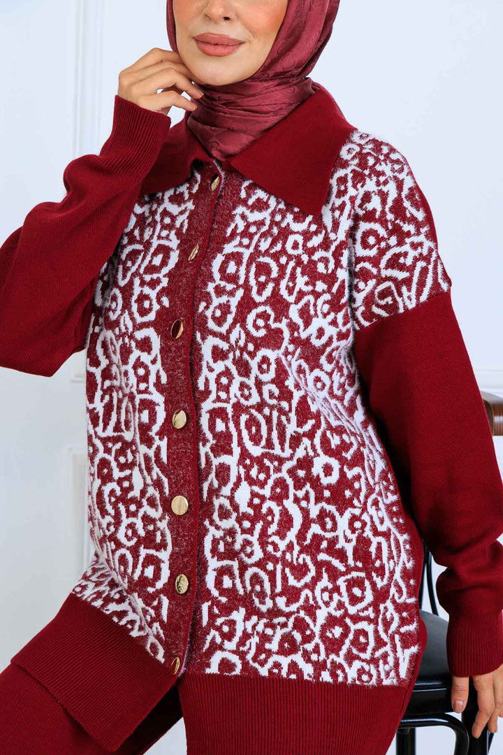 BNG Women Patterned Knit Suit with Button Detail S1124 Burgundy - Independence
