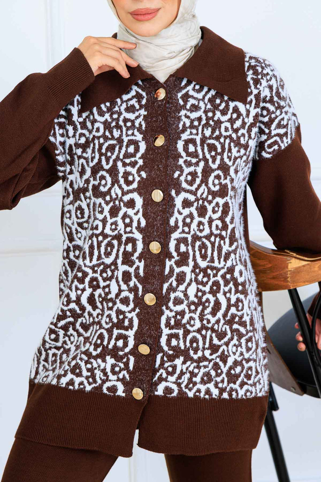 BNG Women Patterned Knit Suit with Button Detail S1124 Brown - Victoriaville