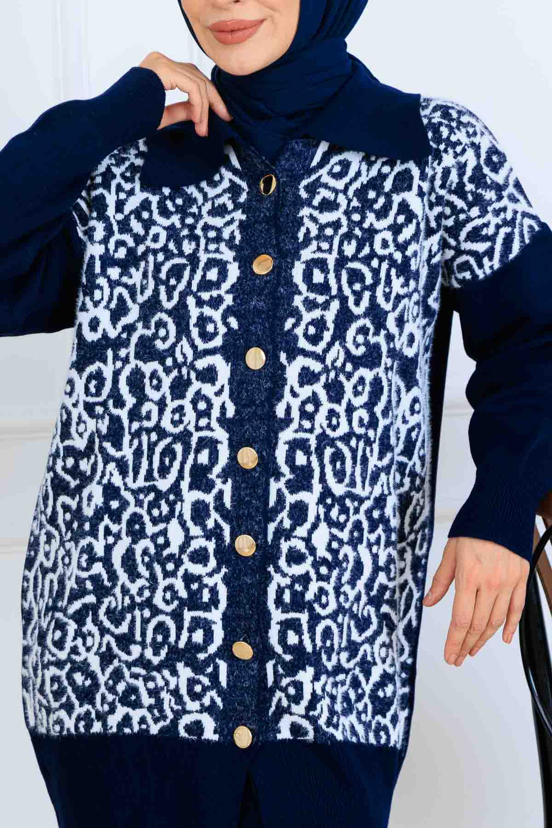 BNG Women Patterned Knit Suit with Button Detail S1124 Navy - Longueuil