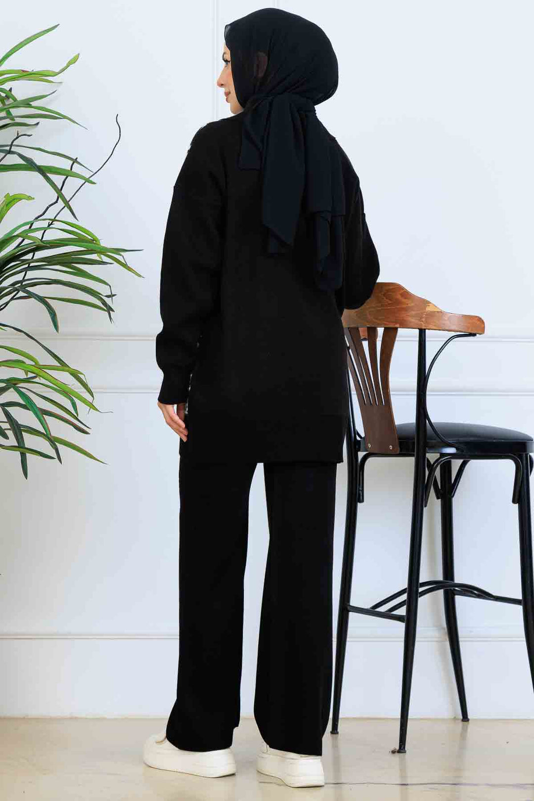 BNG Women Patterned Knitwear Set with Button Detail S1124 Black - Aliso Viejo