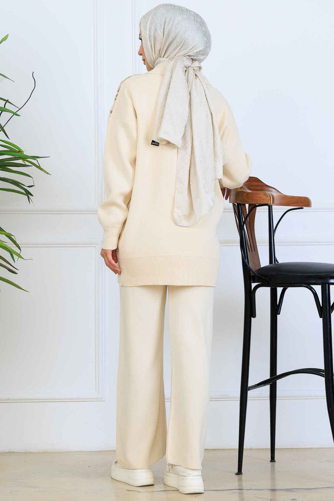 BNG Women Patterned Knitwear Set with Button Detail S1124 Stone Color - Myrhorod