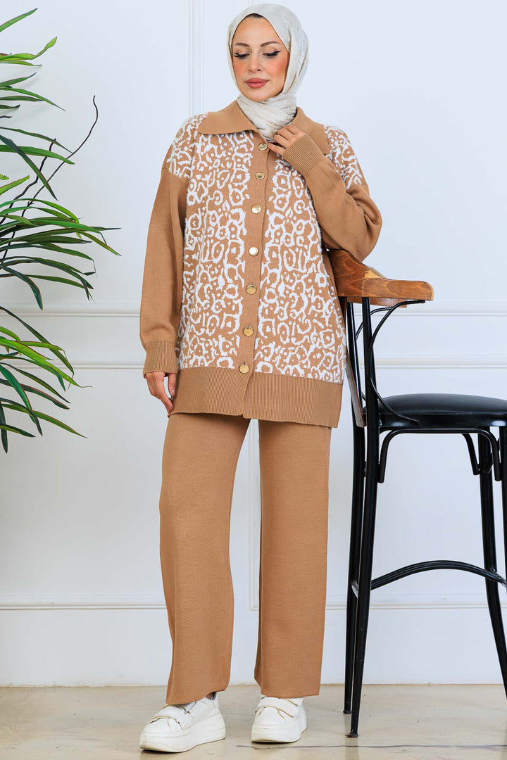 BNG Women Patterned Knit Suit with Button Detail S1124 Mink - Calumet City