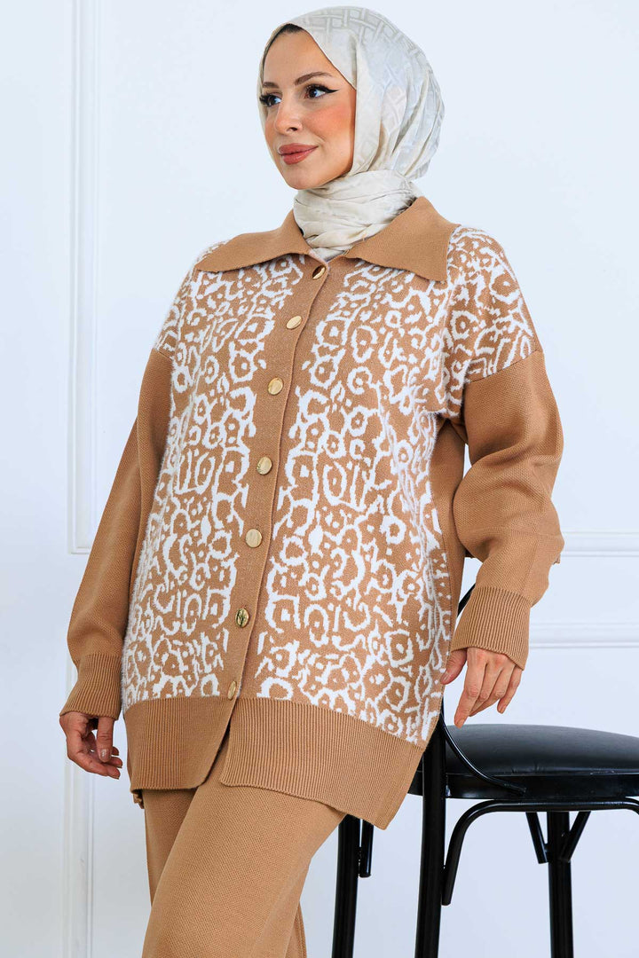 BNG Women Patterned Knit Suit with Button Detail S1124 Mink - Calumet City