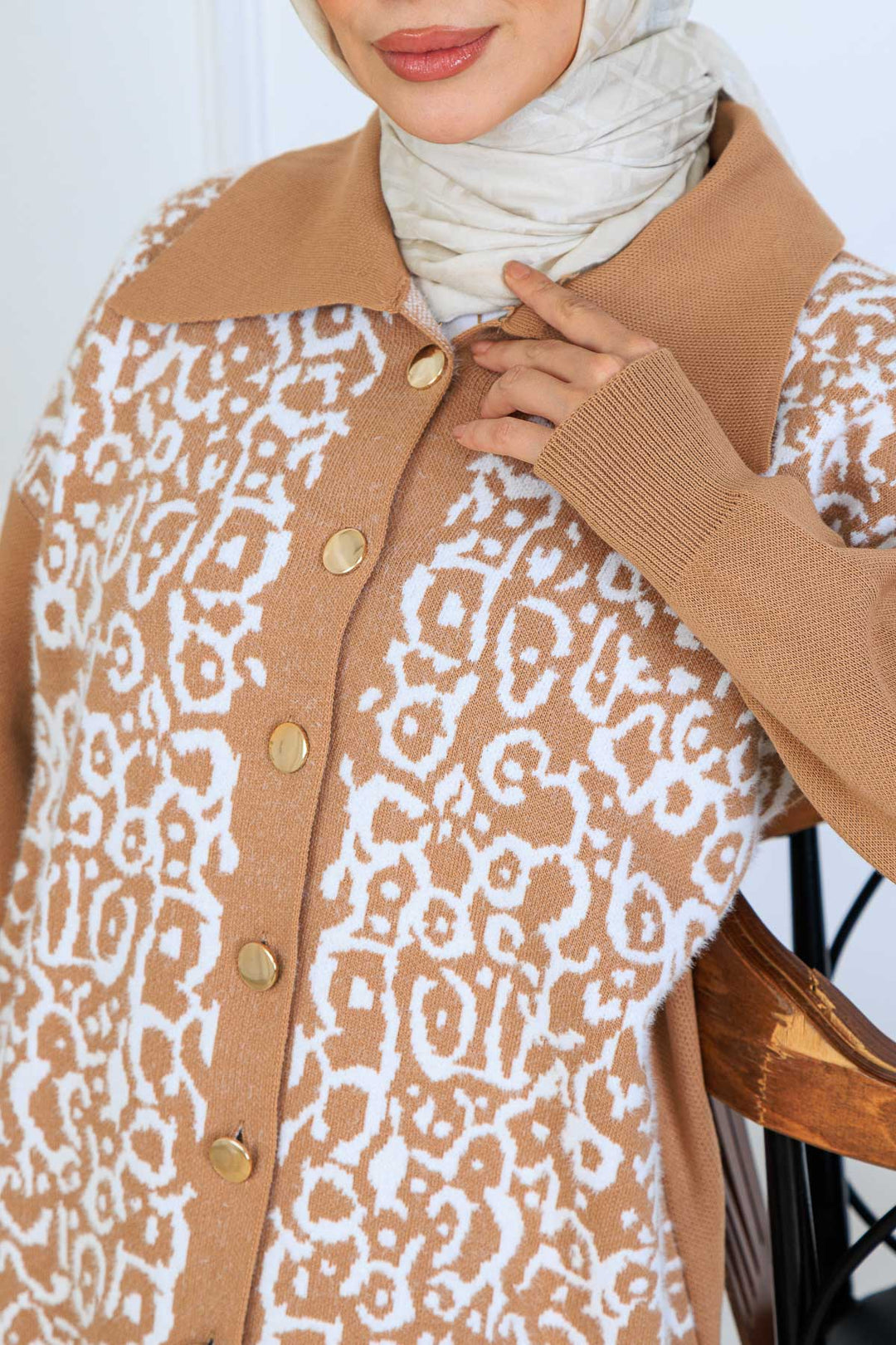 BNG Women Patterned Knit Suit with Button Detail S1124 Mink - Calumet City