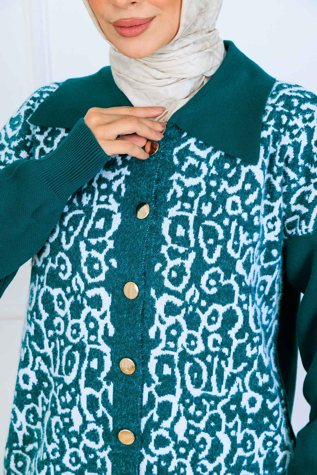 BNG Women Patterned Knitwear Set with Button Detail S1124 Emerald Green - Ciudad Melchor Múzquiz