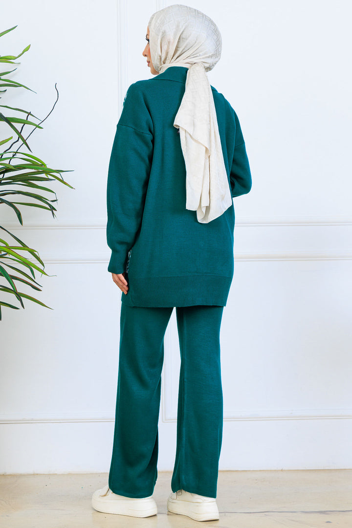 BNG Women Patterned Knitwear Set with Button Detail S1124 Emerald Green - Ciudad Melchor Múzquiz