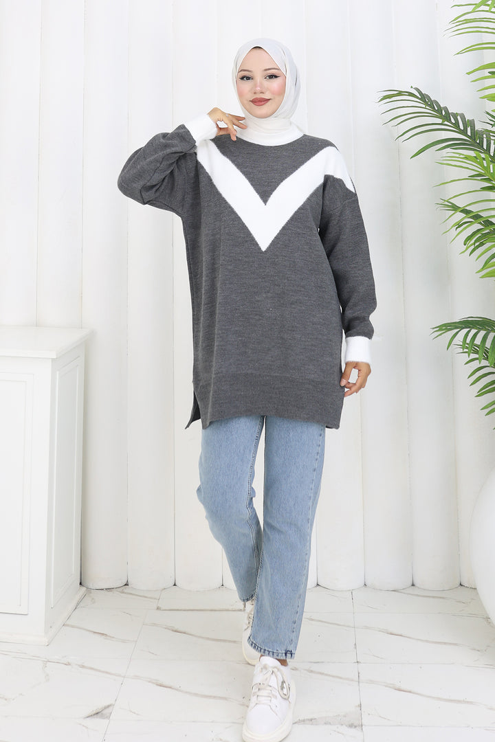 BNG Women Patterned Knit Tunic S3017 Anthracite - Sutton