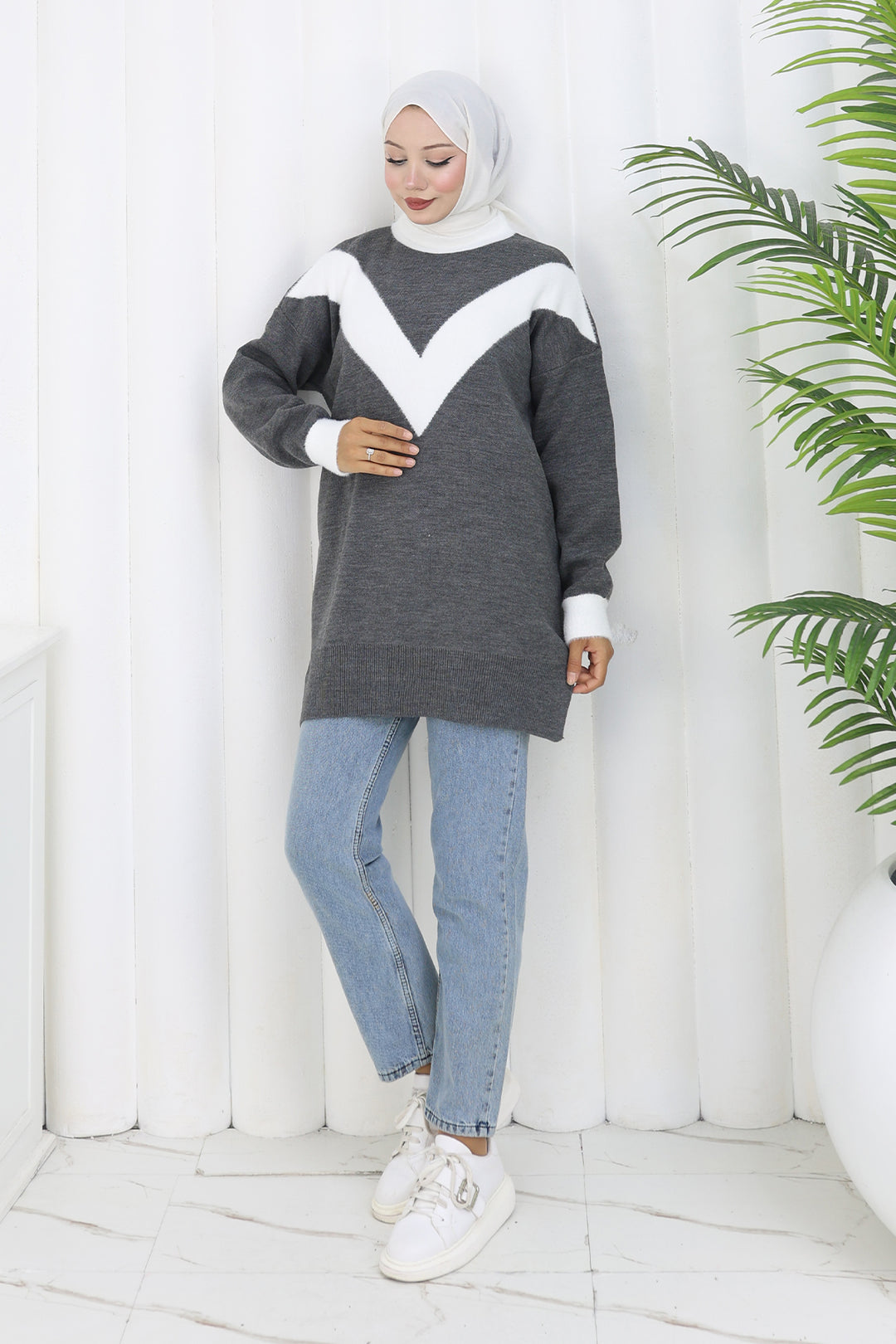 BNG Women Patterned Knit Tunic S3017 Anthracite - Sutton