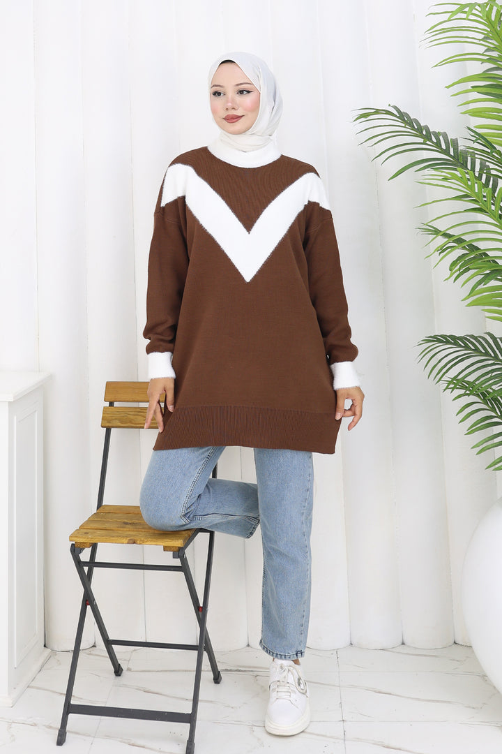 BNG Women Patterned Knit Tunic S3017 Brown - Gjakovë