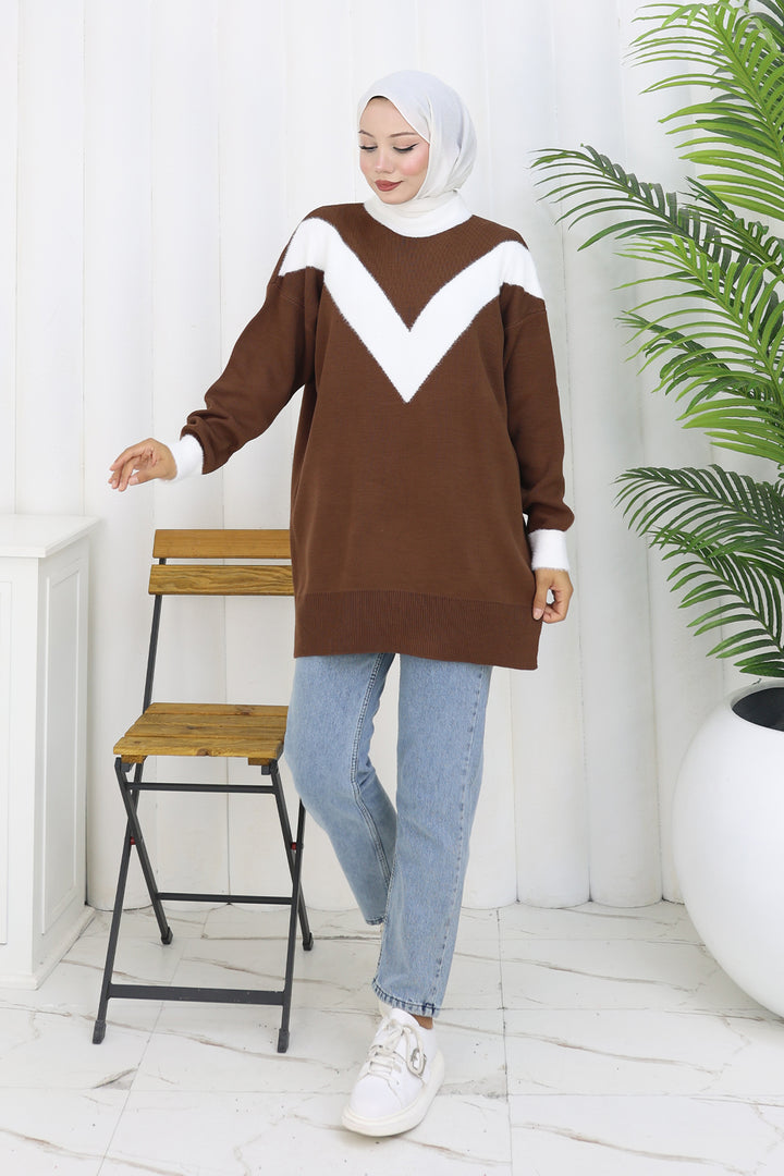 BNG Women Patterned Knit Tunic S3017 Brown - Gjakovë