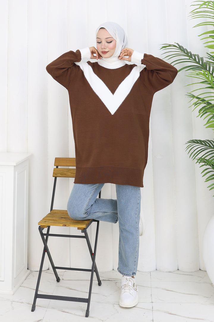 BNG Women Patterned Knit Tunic S3017 Brown - Gjakovë