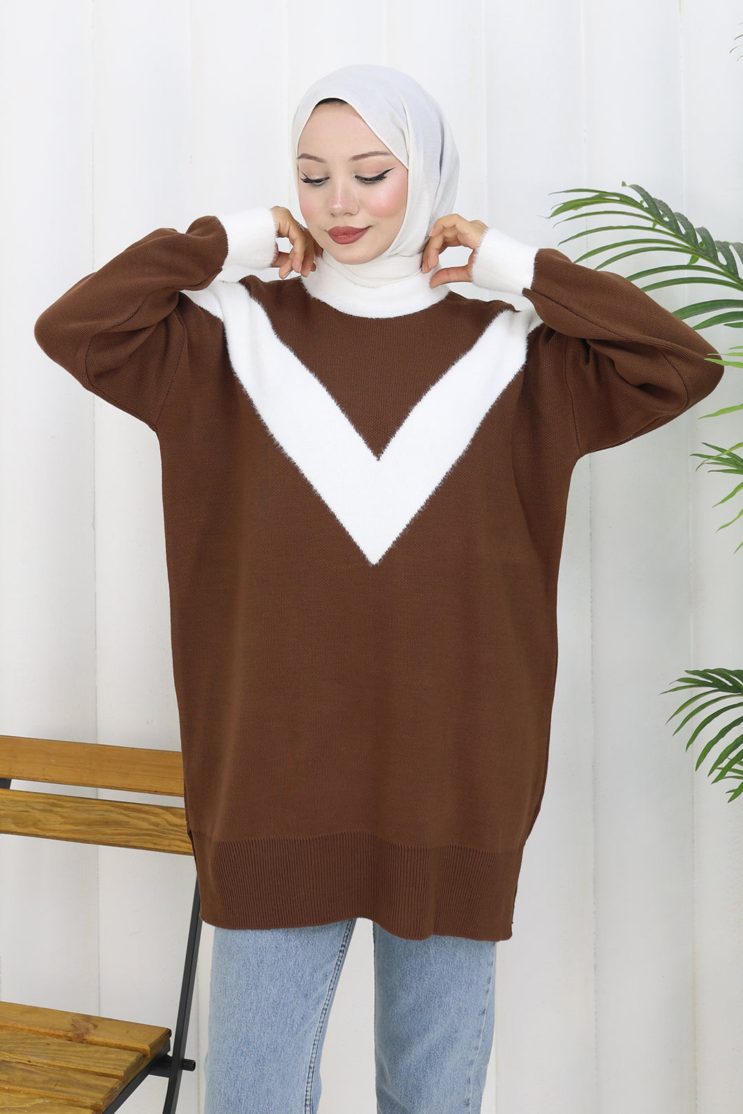 BNG Women Patterned Knit Tunic S3017 Brown - Gjakovë