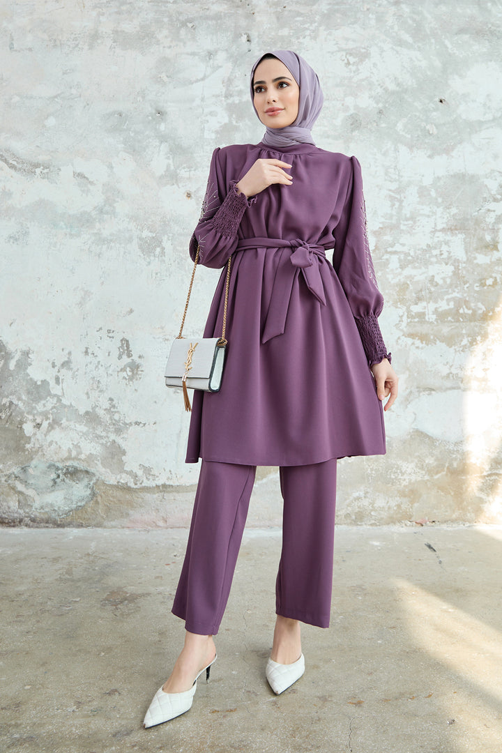 ZRF Women Stone-embroidered Sleeve Set - Lilac - Finglas
