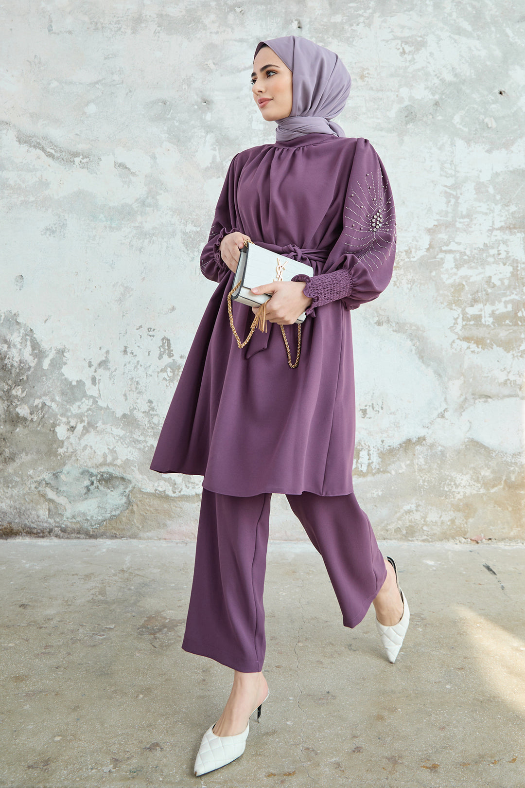 ZRF Women Stone-embroidered Sleeve Set - Lilac - Finglas