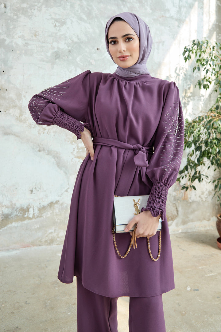 ZRF Women Stone-embroidered Sleeve Set - Lilac - Finglas