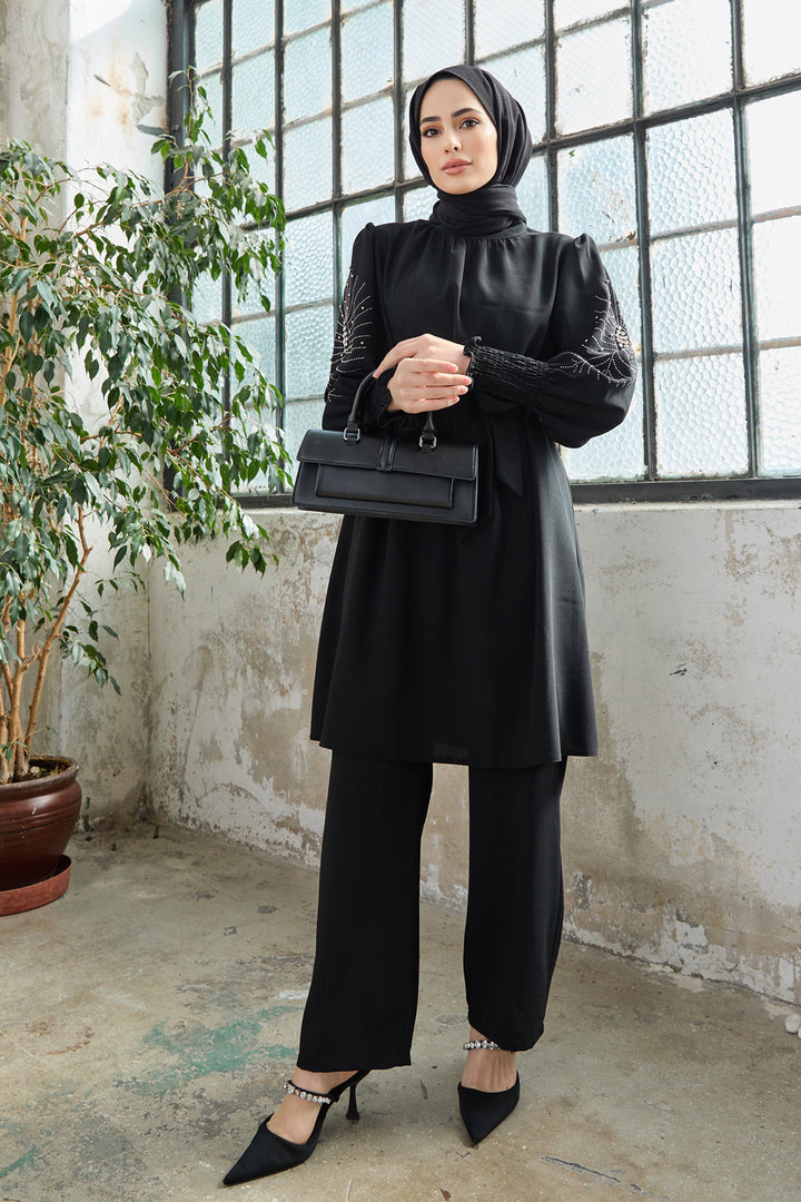 ZRF Women Stone-Embroidered Sleeve Set - Black - Evansville