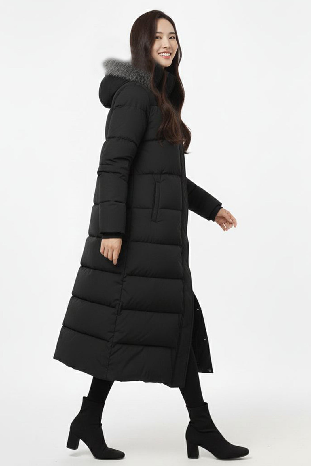 BNG Women Fur Hooded Long Coat K9181 Black - Coral Springs