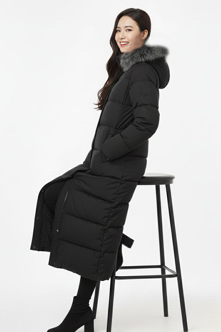 BNG Women Fur Hooded Long Coat K9181 Black - Coral Springs