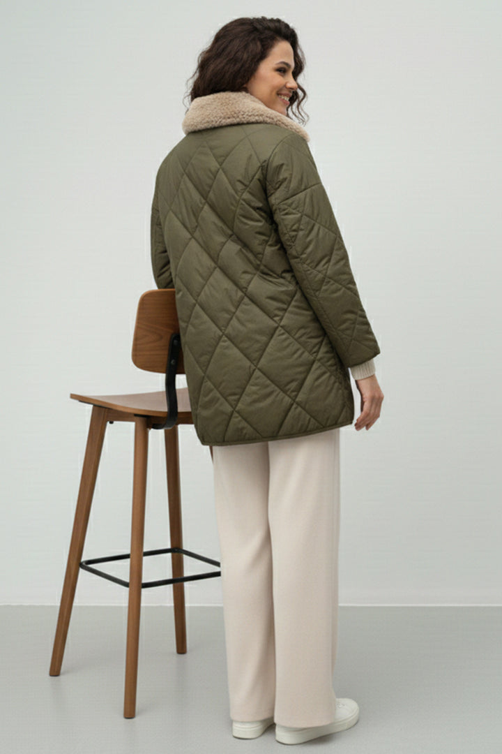 BNG Women Yakası Kürklü Kapitone Mont K9180 Haki - Kifisiá