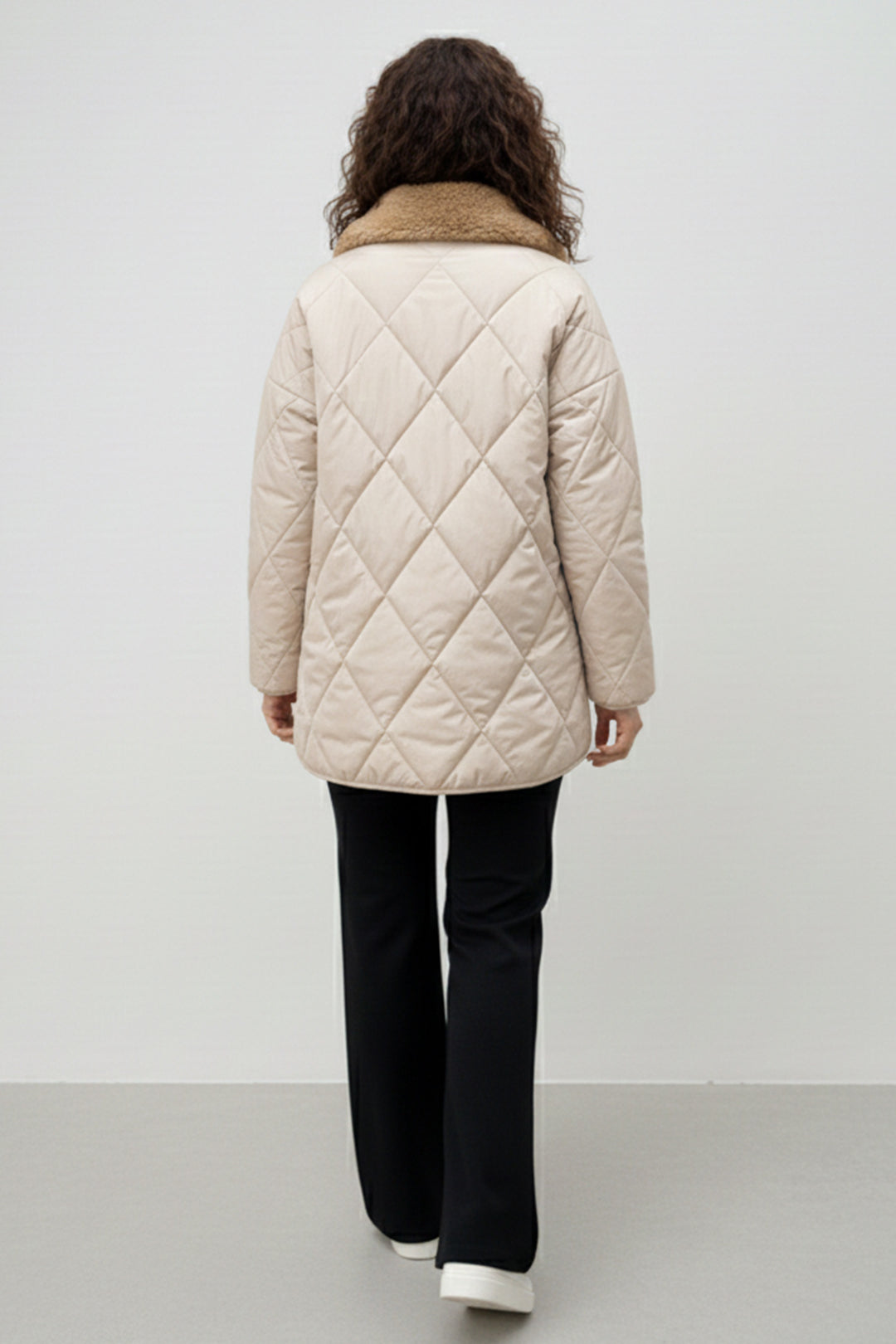 BNG Women Yakası Kürklü Kapitone Mont K9180 Taş Rengi - Merksem