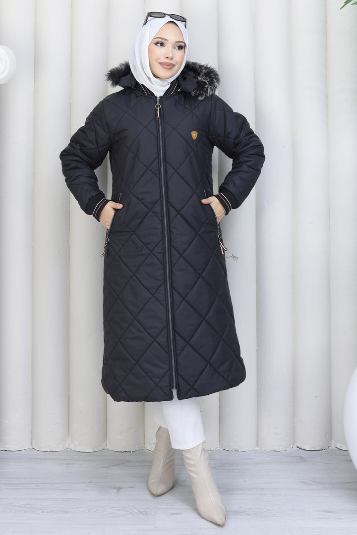 BNG Women Pocketed Long Quilted Coat K9183 Black - Hurst