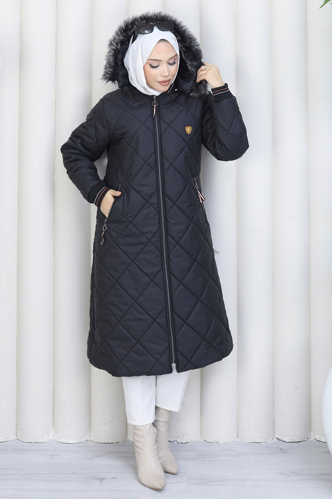 BNG Women Pocketed Long Quilted Coat K9183 Black - Hurst