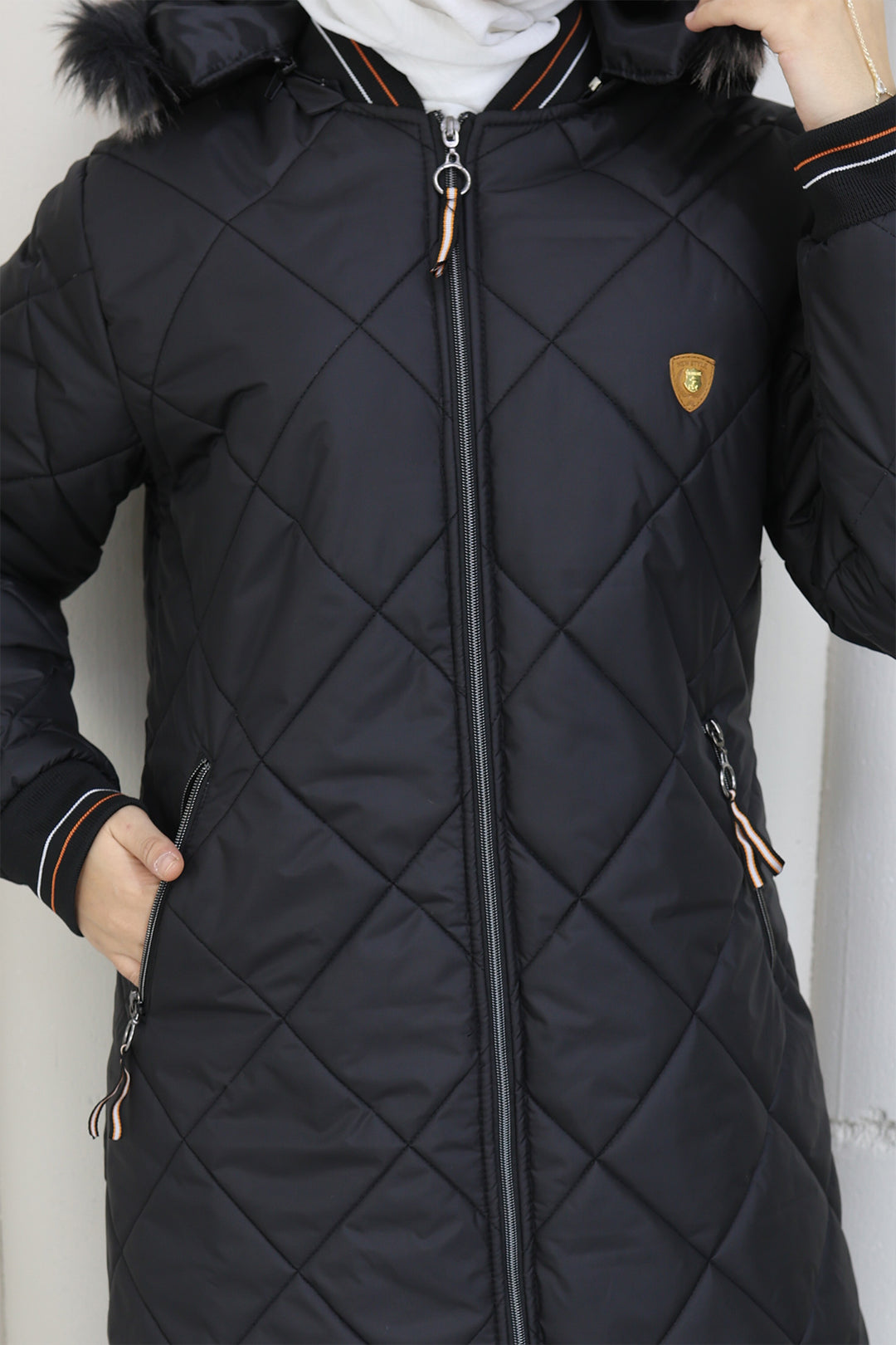 BNG Women Pocketed Long Quilted Coat K9183 Black - Hurst