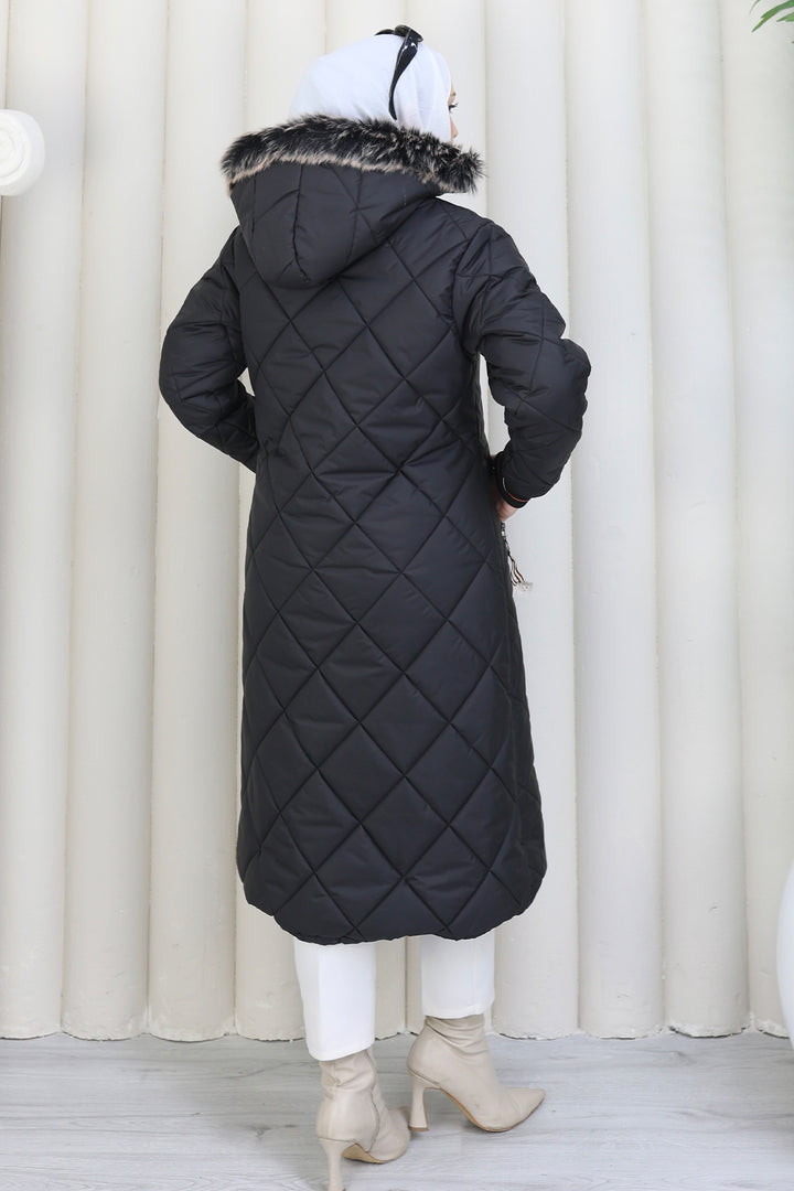 BNG Women Pocketed Long Quilted Coat K9183 Black - Hurst