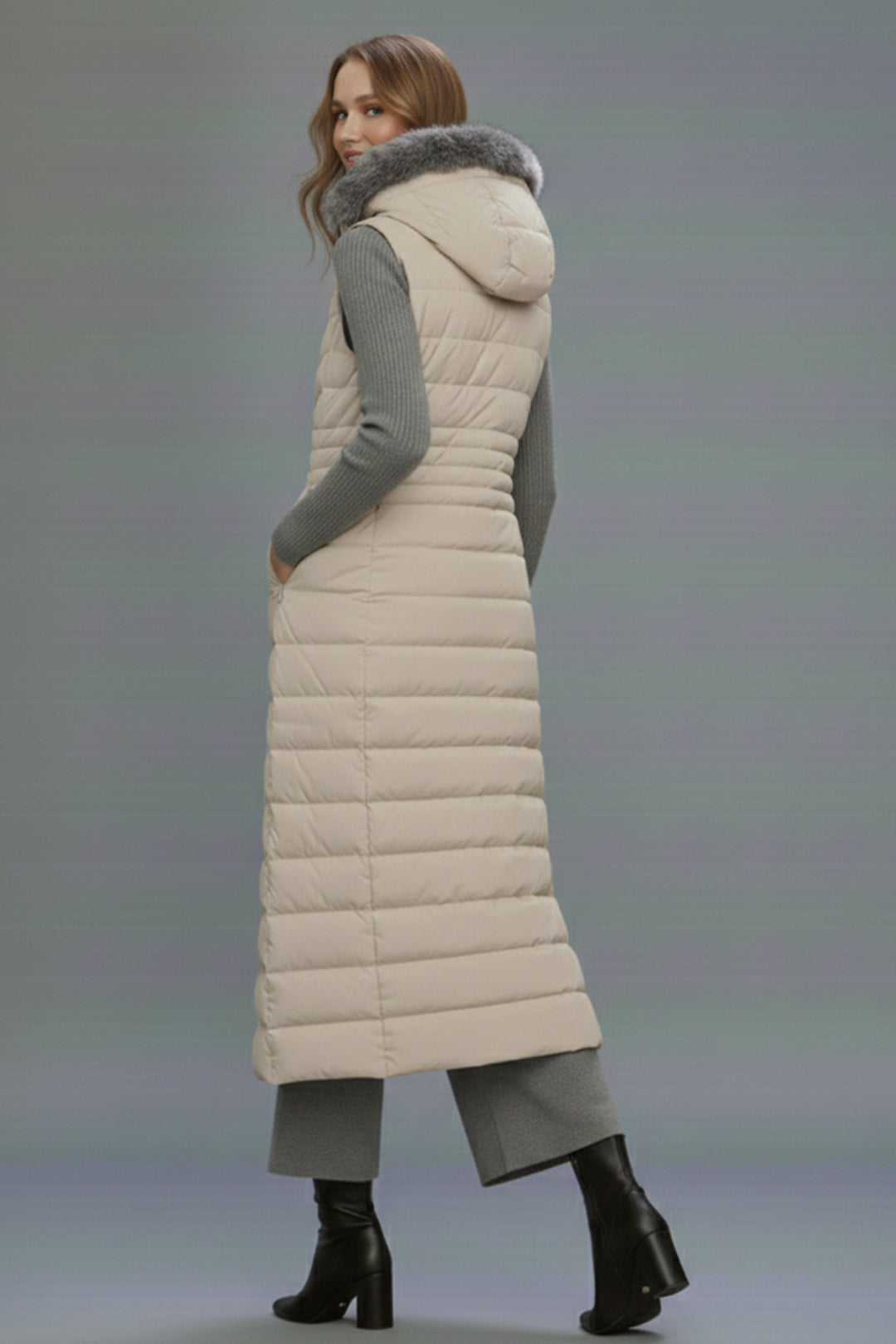 BNG Women Long Inflatable Vest K9184 Beige - Perth