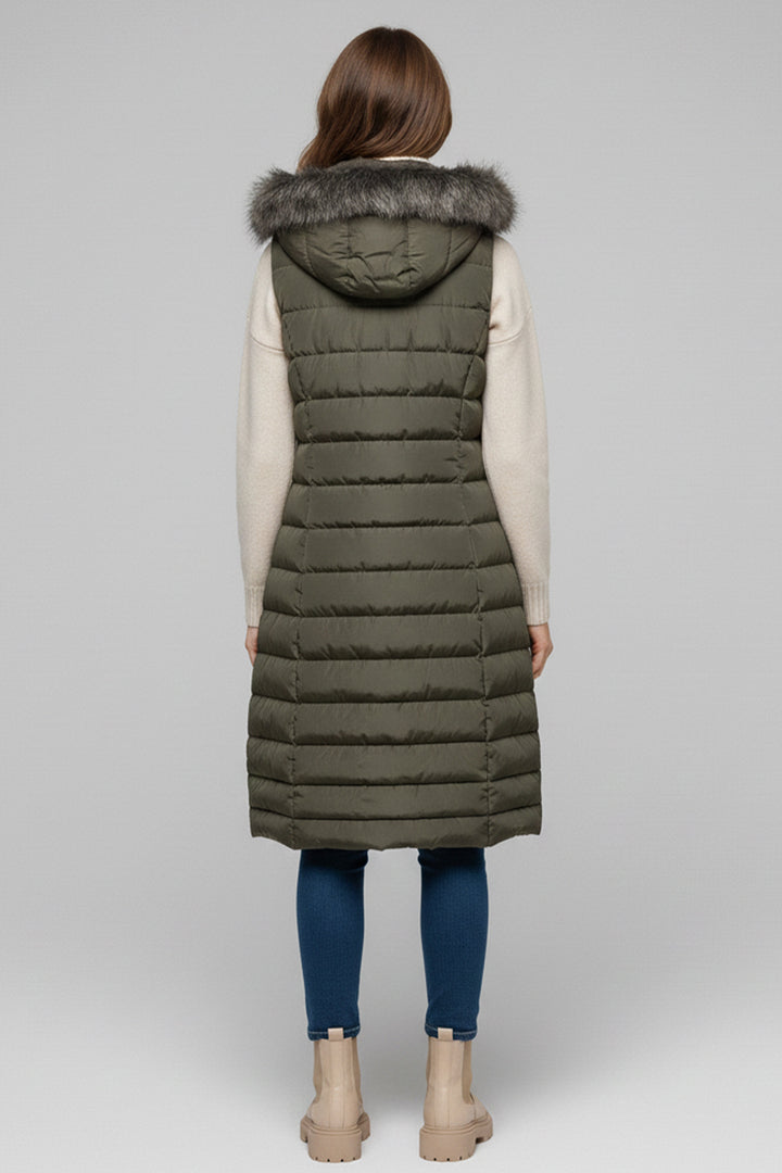 BNG Women Fur-Lined Hat Puffer Vest K9185 Khaki - Hempstead