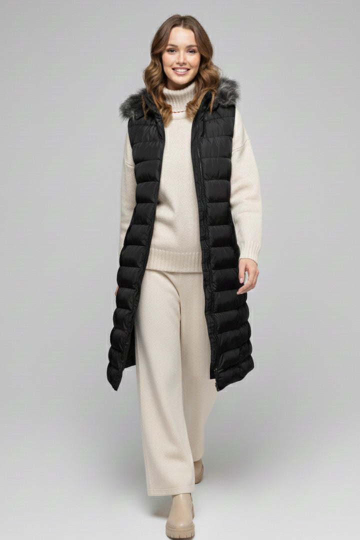 BNG Women Fur-Lined Hat Puffer Vest K9185 Black - Poughkeepsie