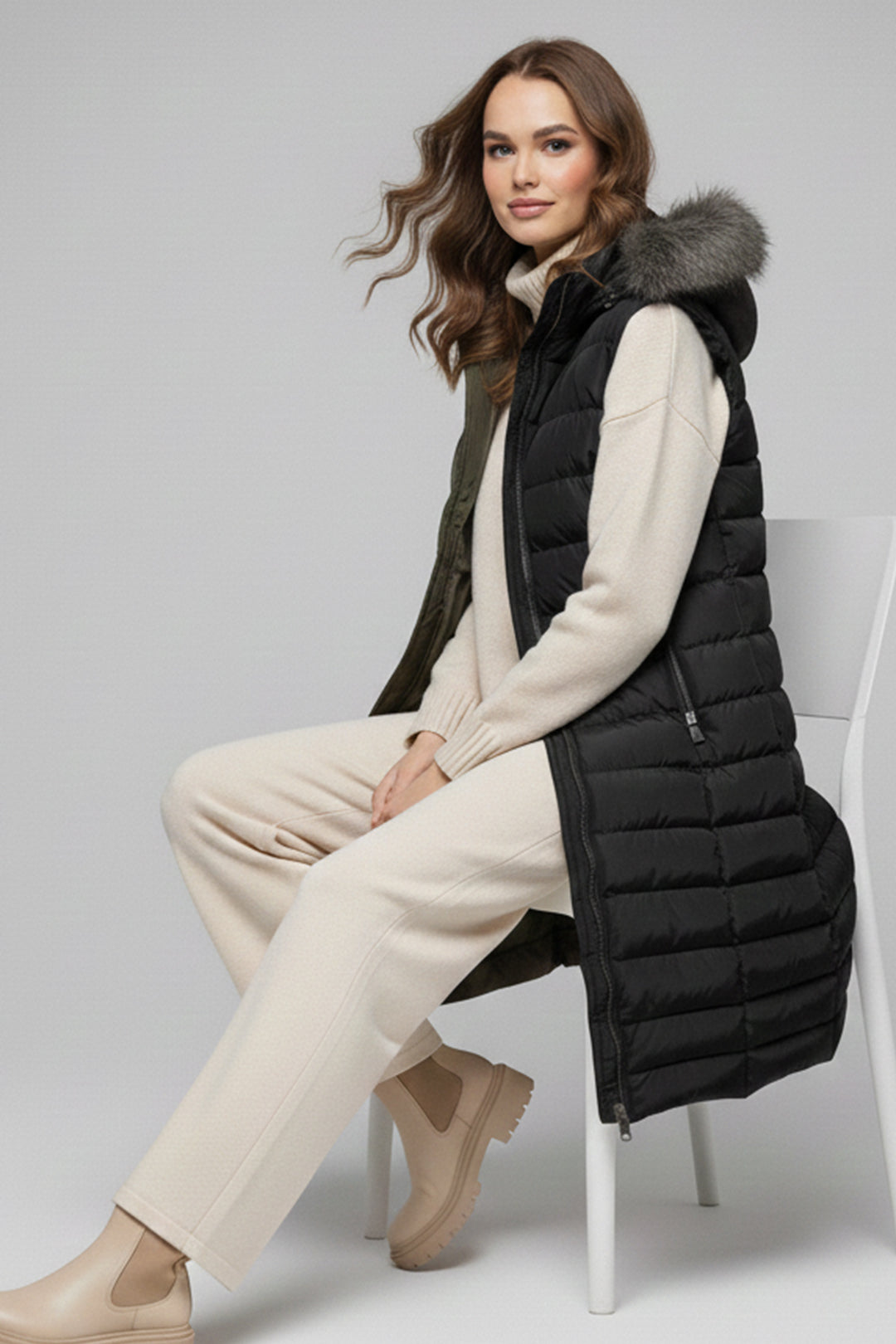 BNG Women Fur-Lined Hat Puffer Vest K9185 Black - Poughkeepsie