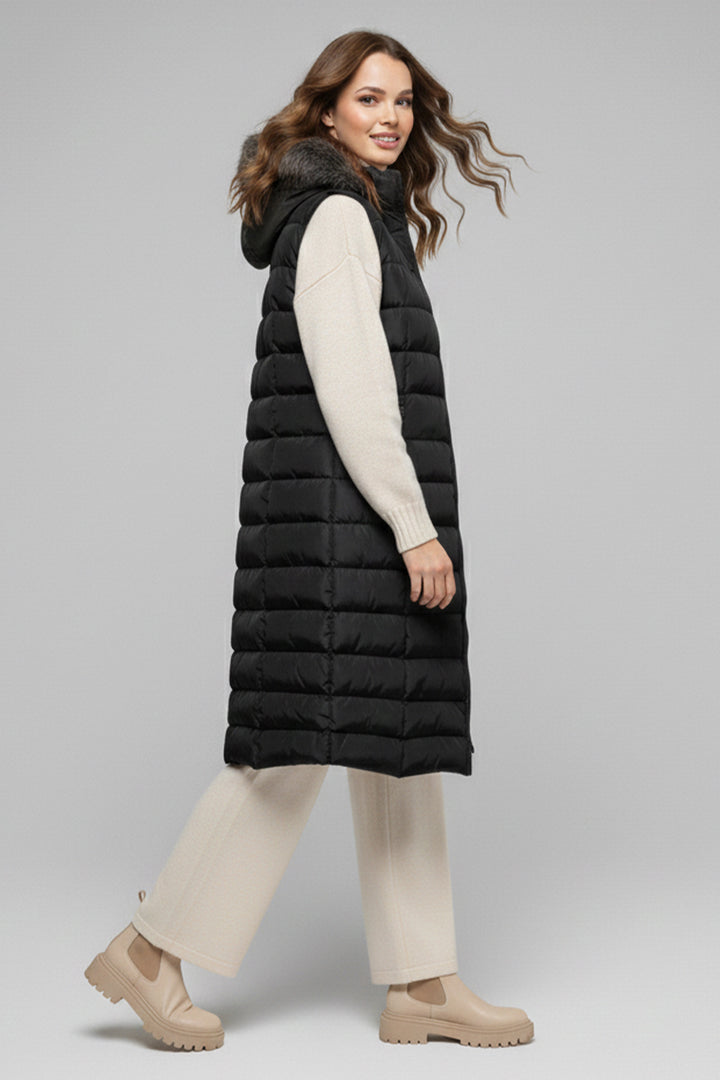 BNG Women Fur-Lined Hat Puffer Vest K9185 Black - Poughkeepsie