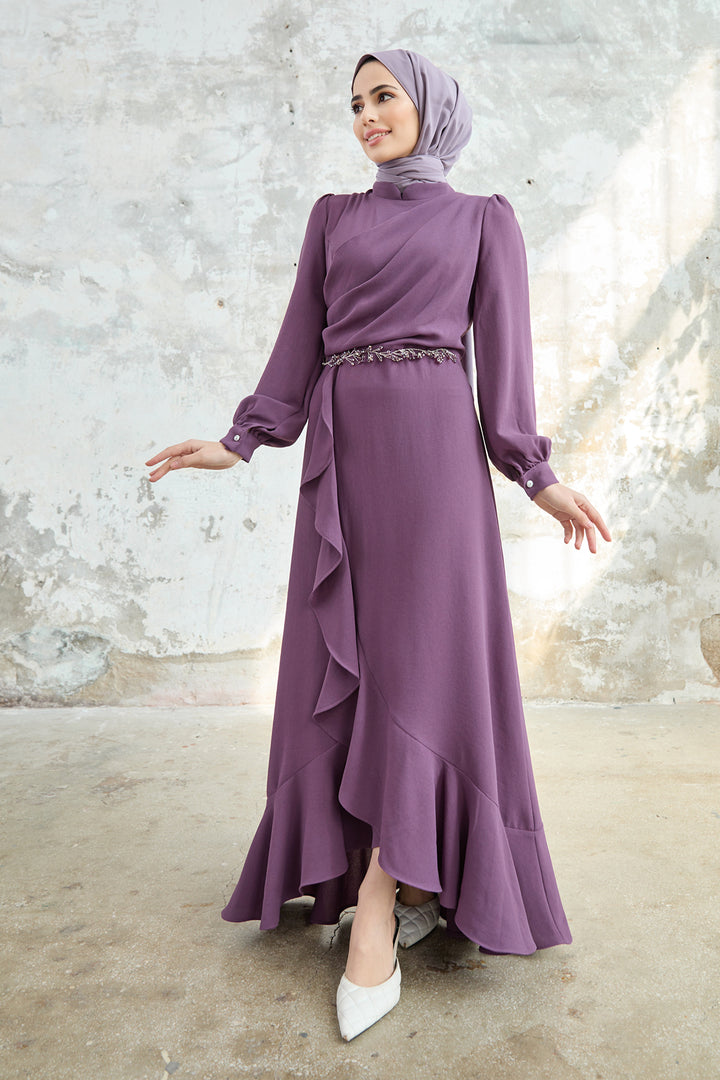 ZRF Women Ruffled Hem Evening Dress - Lilac - Rioverde