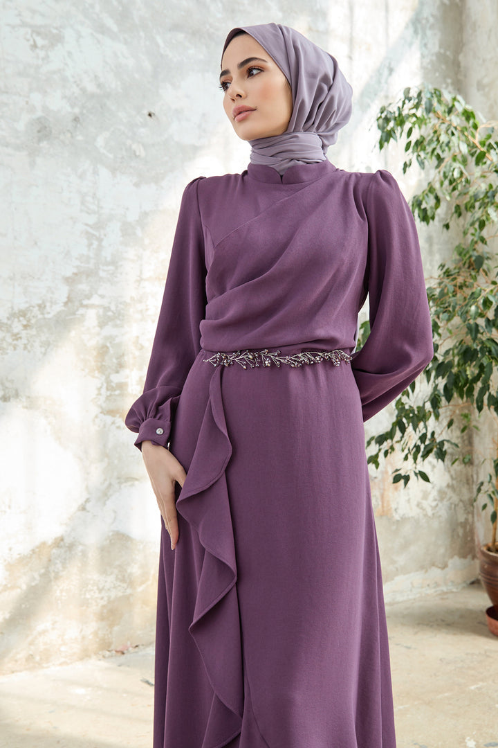 ZRF Women Ruffled Hem Evening Dress - Lilac - Rioverde